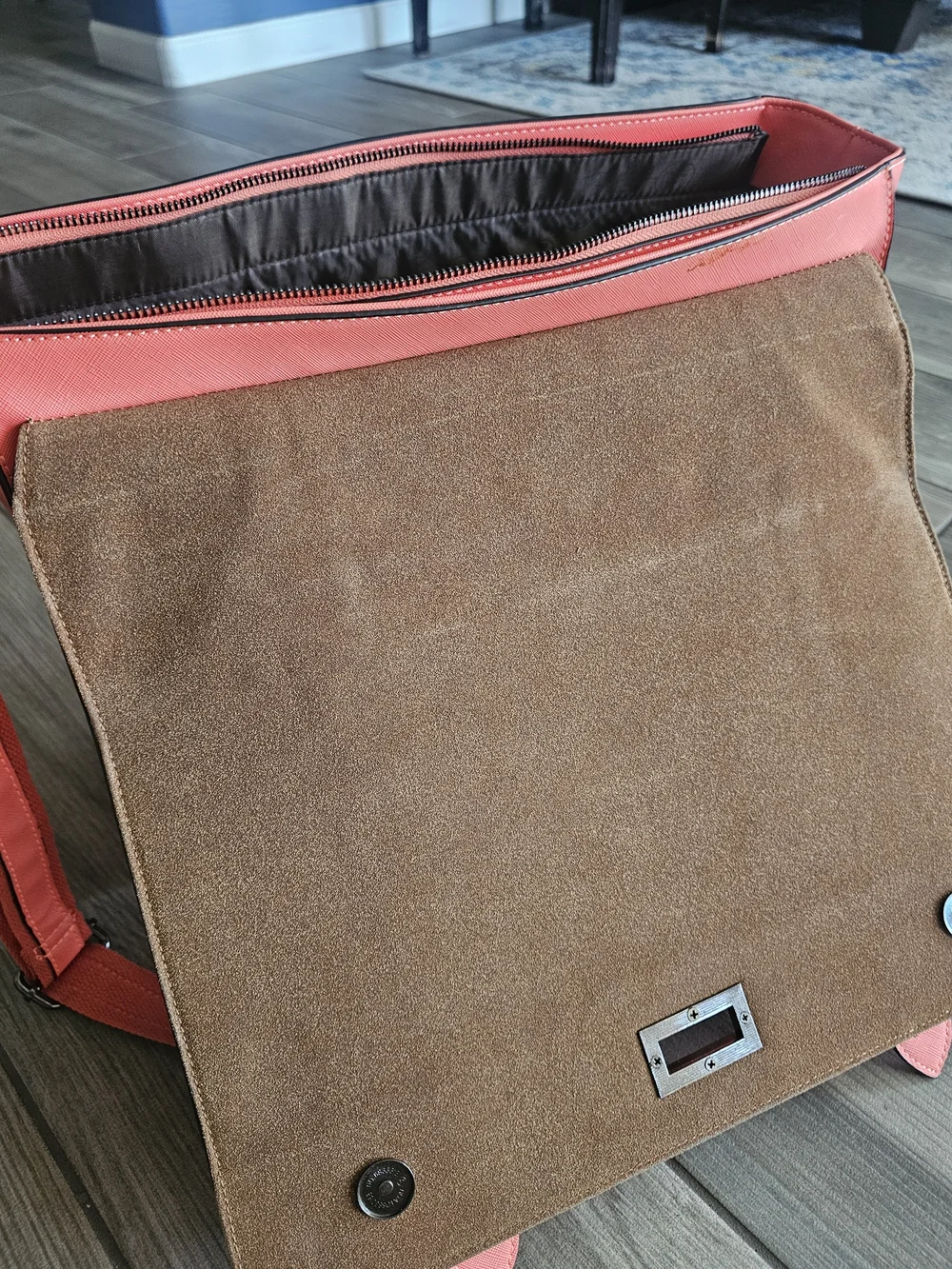 Embossed Laptop Messenger Bag in Coral Pink